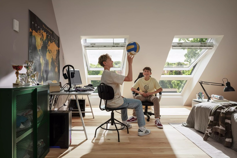 VELUX jumta logi, GGU, GLU, GIU, pusaudži, pusaudža istaba, guļamistaba puisim