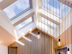 hallway skylights with lights hanging down in auckland