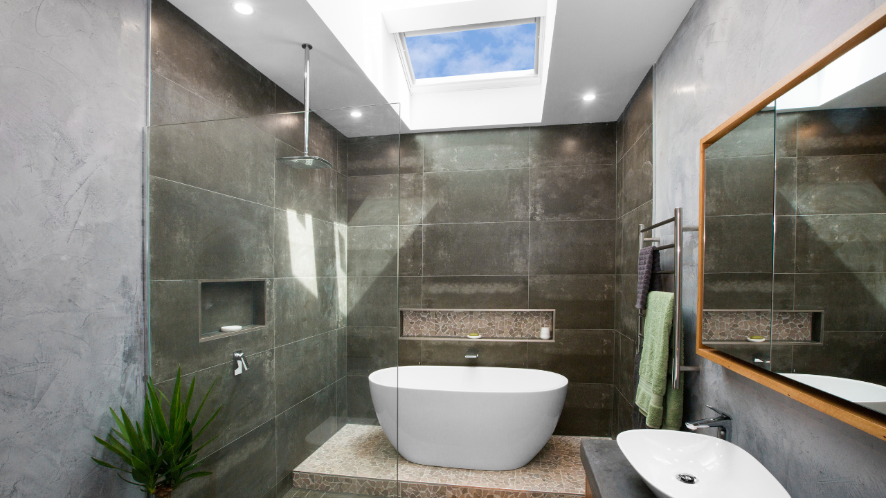 bathtub with skylight
