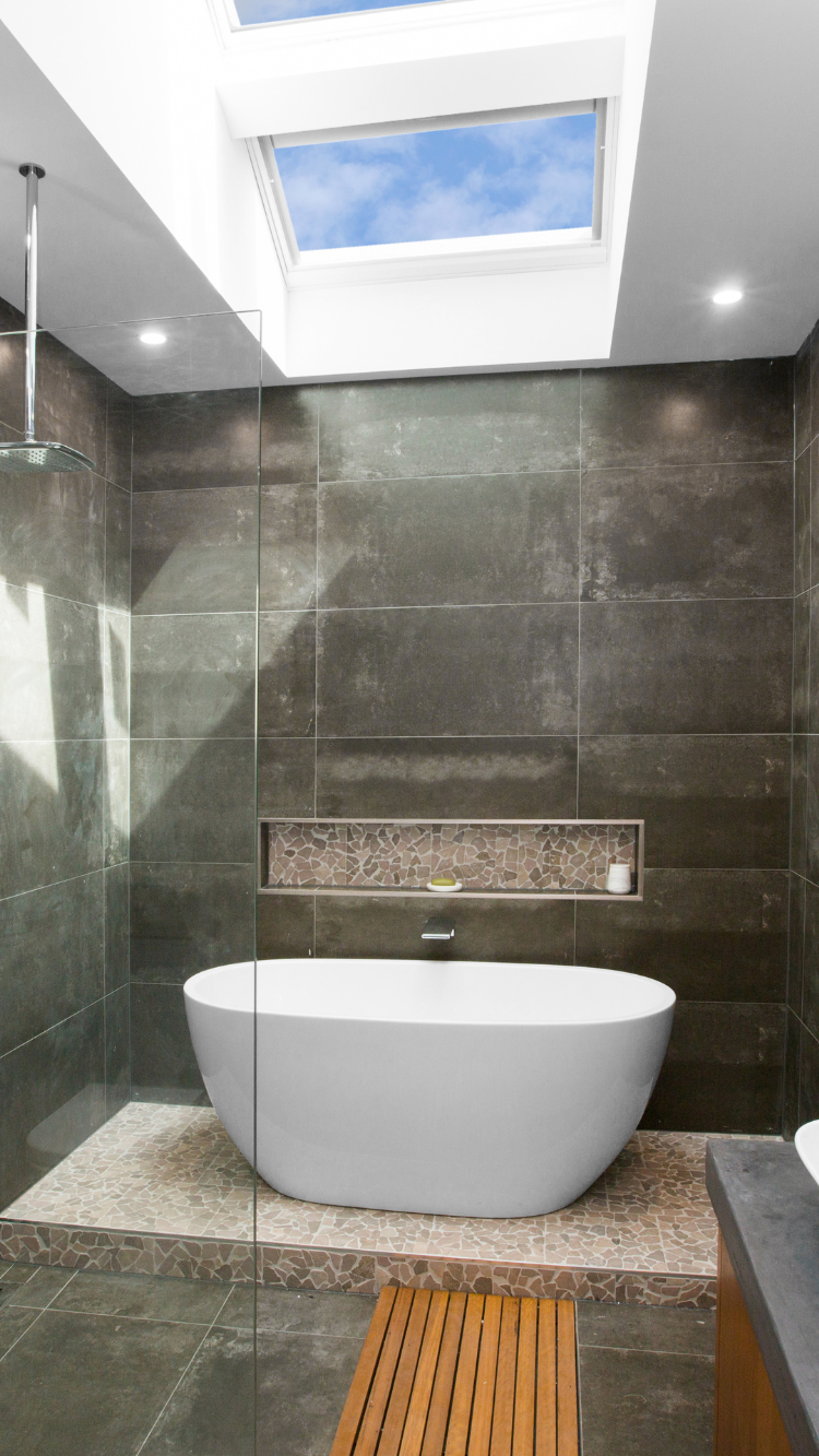 bathtub with skylight