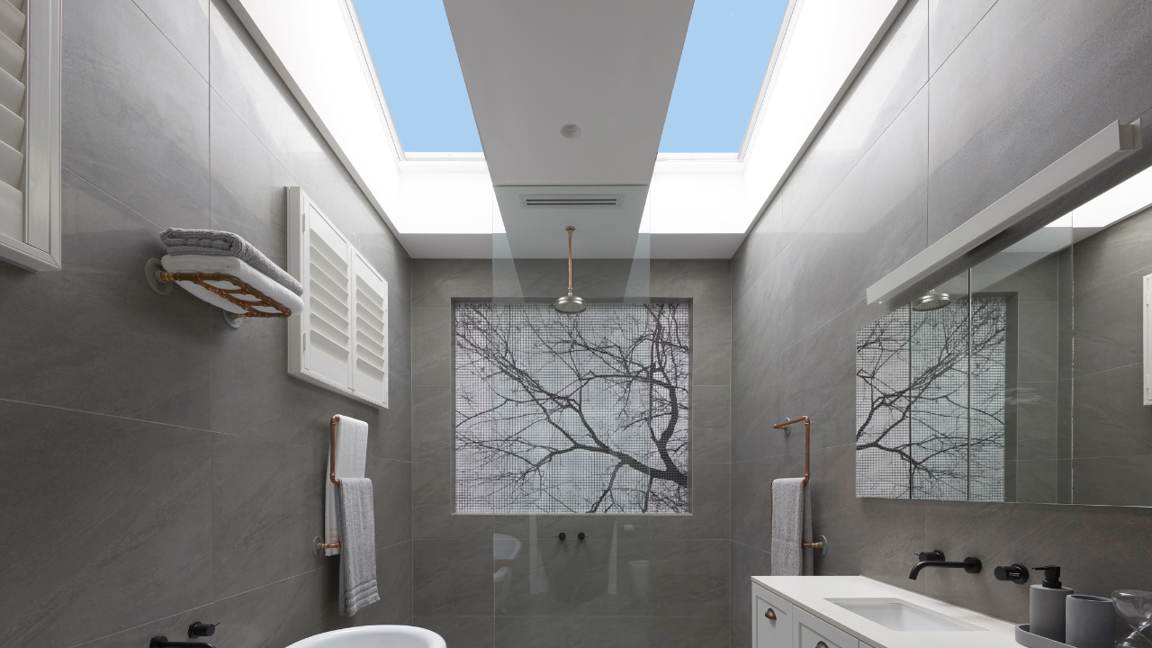 skylights in bathroom grey walls