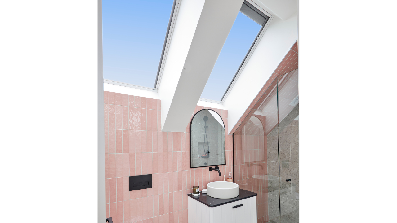 skylights pink bathroom walls