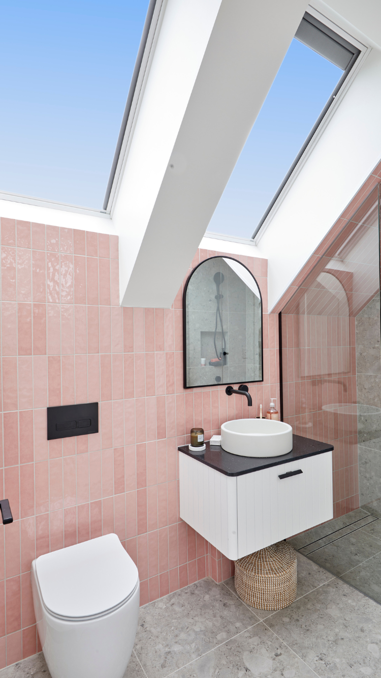 skylights pink bathroom walls