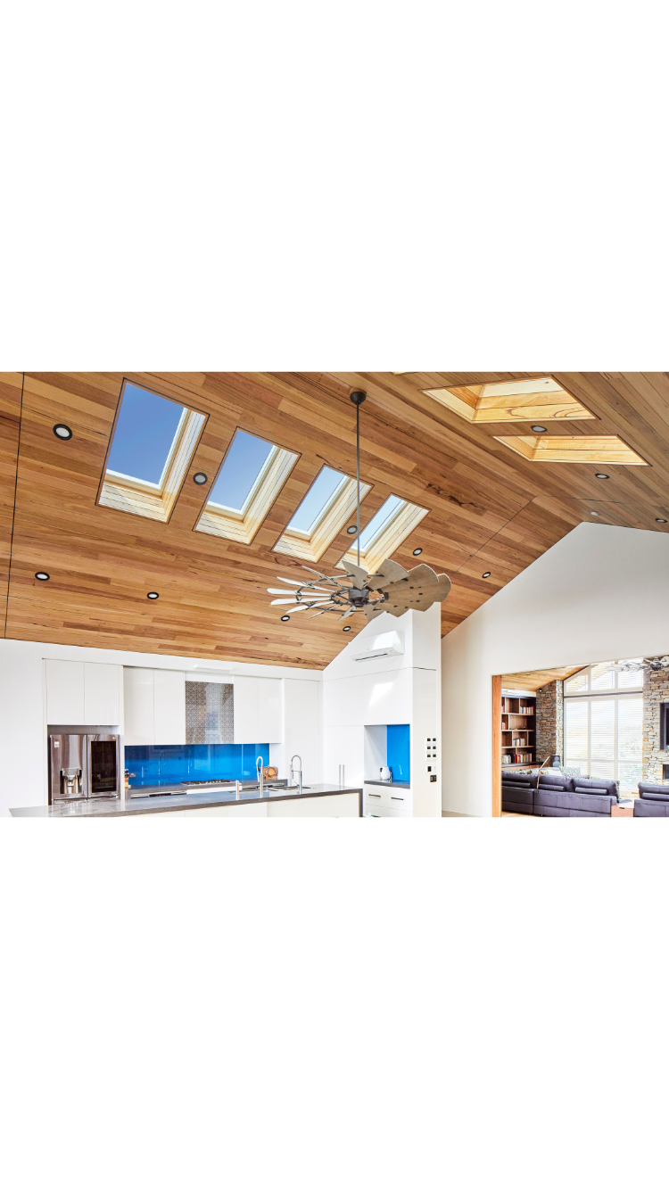 skylight roof window over kitchen wooden ceiling