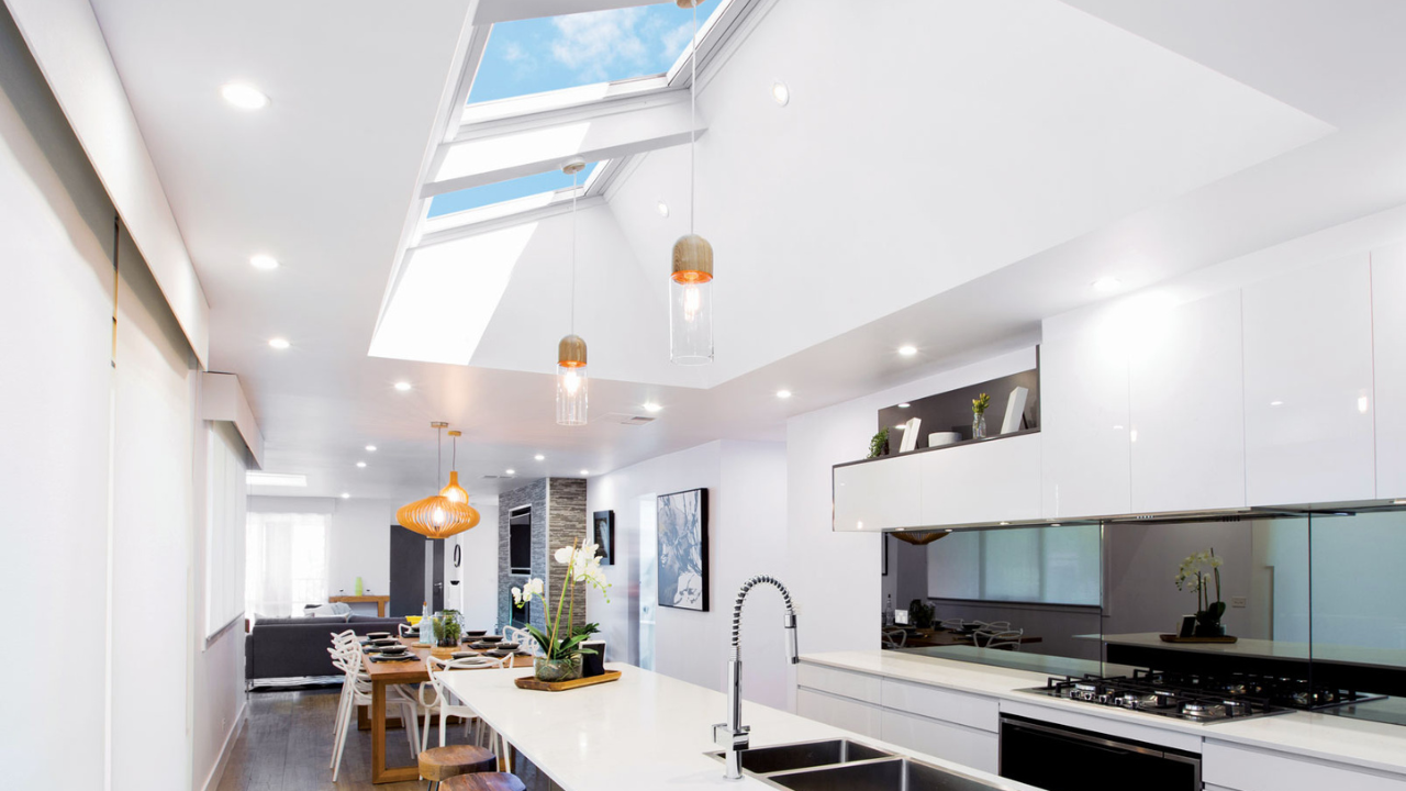 kitchen with skylight brightly lit modern