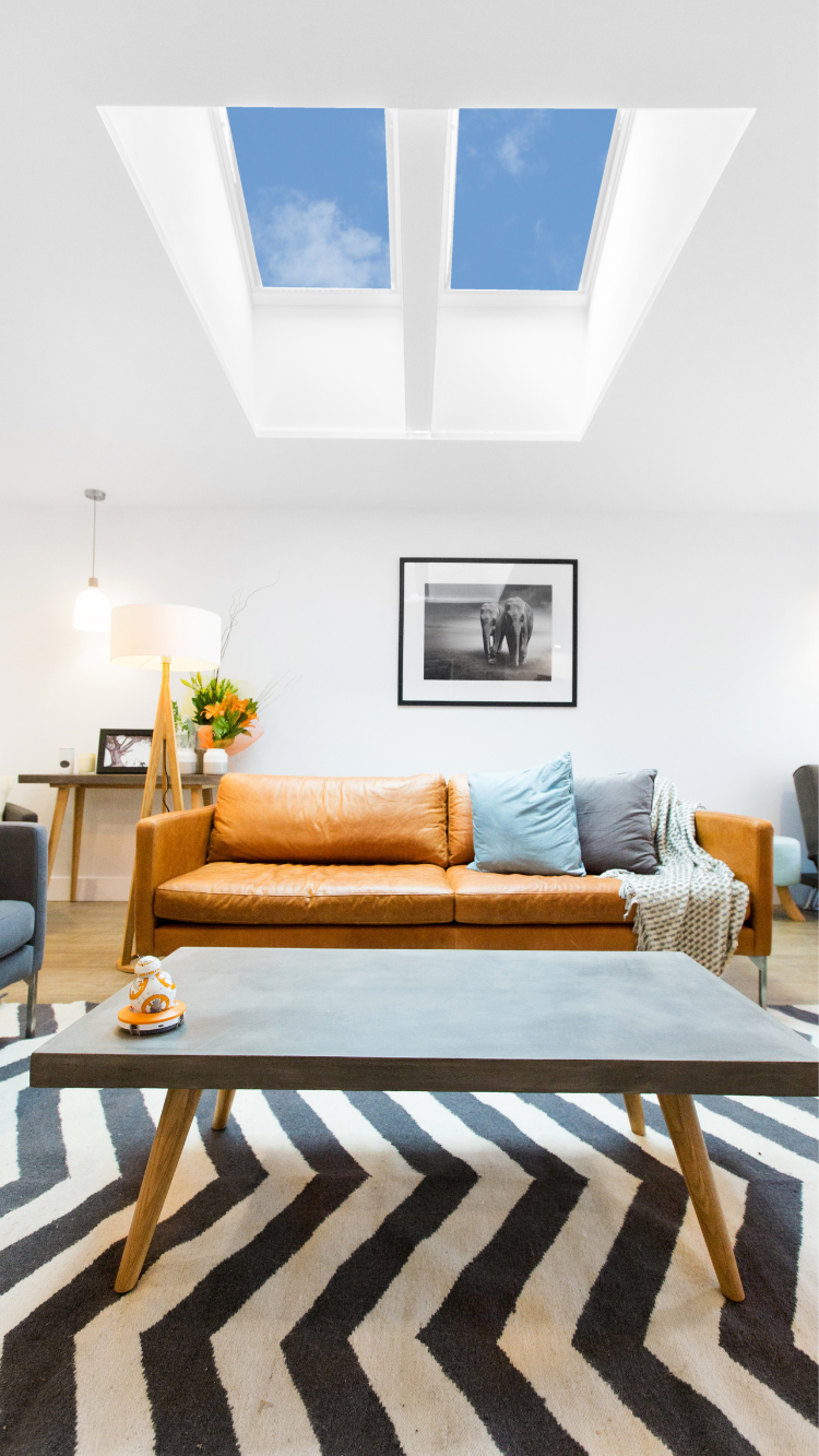 2 VELUX skylights over light small living room