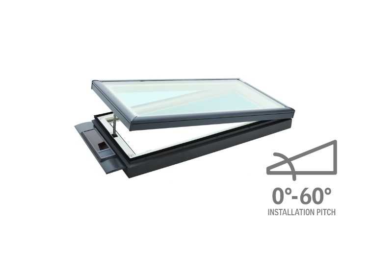 solar powered opening skylight for flat roofs