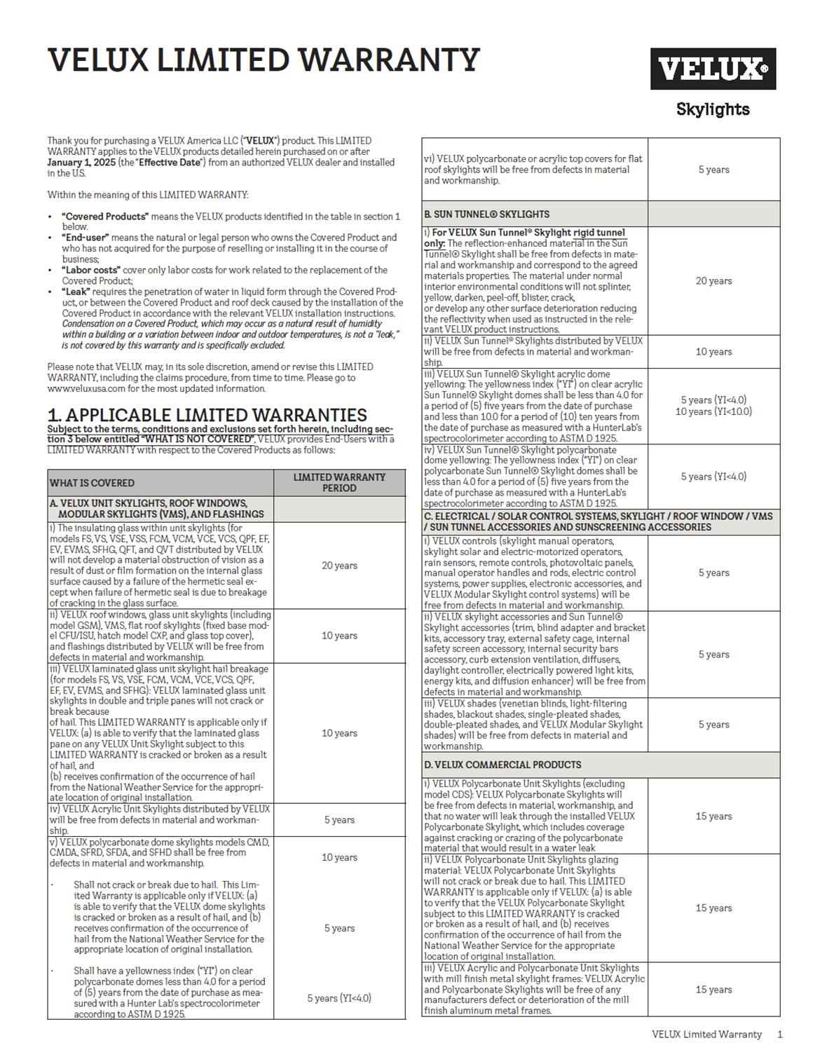 The cover of the VELUX Warranty brochure for 2026
