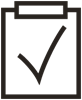 A black graphic of a clipboard with a large checkmark in the middle, to convey satisfaction, VELUX guarantees, and approvals