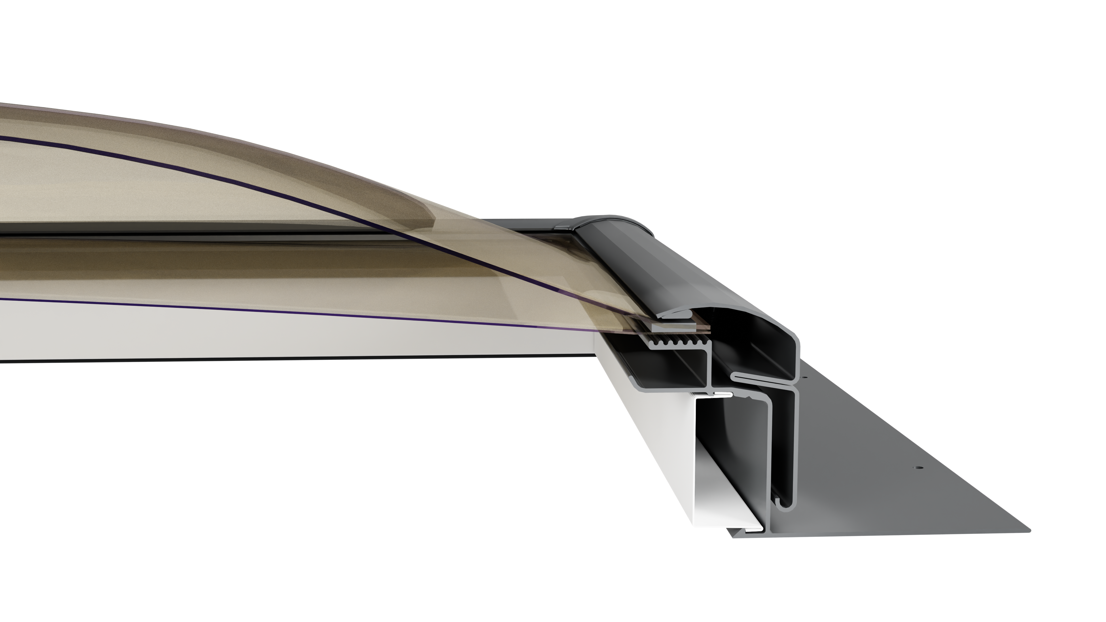 A cross-section of a VELUX Polycarbonate Dome Skylight product showing the inner construction